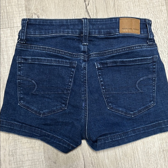 American Eagle Outfitters High-Waist Navy Denim Shorts with Button Front - Picture 3 of 4